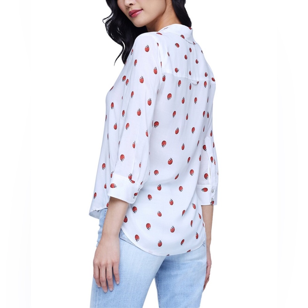 NWT L'Agence White Camille Ladybug Print Button-Up Shirt Size S - Picture 16 of 16